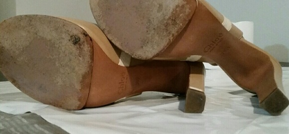 Chloe Tan and White Snake Print Sling Back Heels - Picture 2 of 8